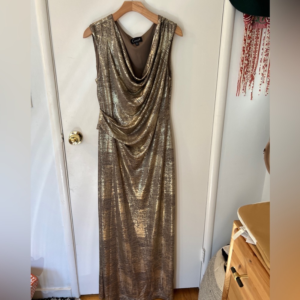 Gold floor length dress with side slit